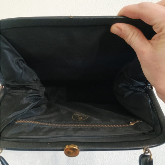 Vintage 1950s Theodor California Black Faux Leather Handle Handbag Purse - Picture 11 of 12